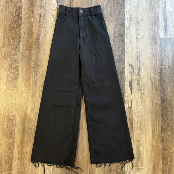 Zara Denim - Zara The Marine Straight Jeans Womens 0 Black High Rise Wide Leg Raw Hem Denim